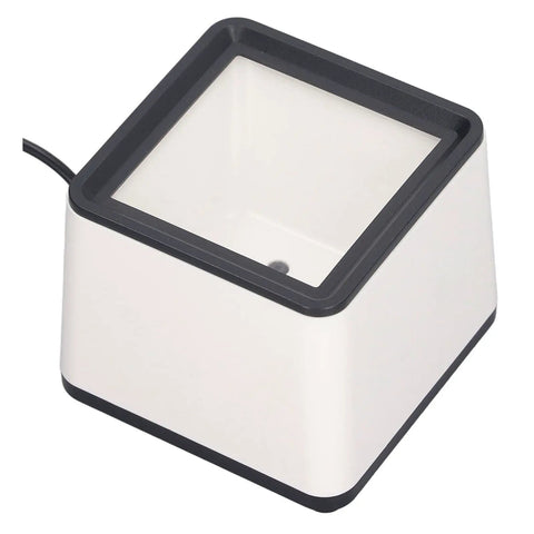 Plug And Play 2D Barcode Scanner For Desktop POS And Retail, Fast Response Barcode Reader with square design in white finish.