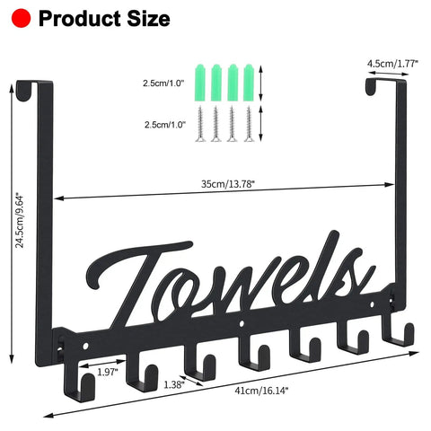 Over The Door Hooks Heavy Duty Towel Rack With Seven Coat Hooks for Bedroom Bathroom Kitchen Pool No Drill Easy Install Rust Resistant Manganese Steel Construction