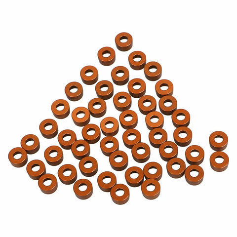 Orange Engine Bolt Cap Set for Harley Motorcycles 66Pcs Screws Covers arranged in a triangular pattern on a white background.