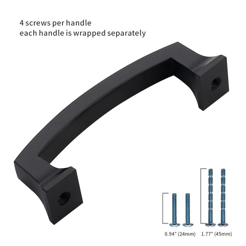 Matte Black Cabinet Pulls 4 Inch With Two Size Options Pack Of 10 Kitchen Cabinet Hardware shown with screws for installation.
