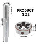 2 Pack M16 x 1.5 High Speed Steel Tap and Die Set with measurement details for Metric Threads Right Hand Tap and Die Kit