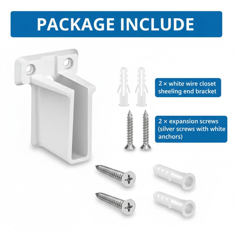Straight Up Heavy Duty White Plastic Wire End Shelf Brackets Wall Mount Closet Storage Organizers Built Tough Long Lasting Shelving Support Hardware Set with brackets and screws included.