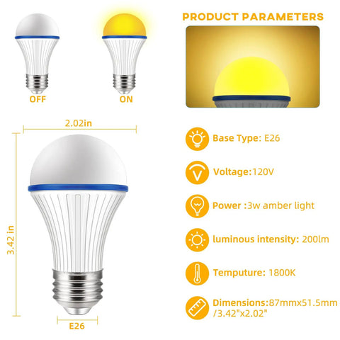 Amber Sleep Light Bulbs 3W Warm 1800K No Blue Light Ideal For Baby Nursery And Sleep, E26 Base, 25W Equivalent, product details