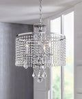 Three Light Polished Chrome Chandelier with K9 Crystal Dangles, Hardwired Ceiling Pendant, ultra elegant crystal glow