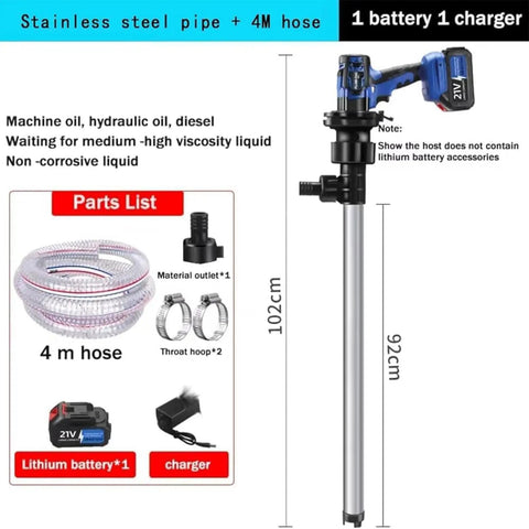 Hiedmeil Electric Drum Pump 10 Gpm High Flow With 4.9 Ft Stainless Tube For Water Oil Diesel And Coolant Transfer Adjustable Speed Brushless Motor Industrial Grade Performance Reliable Heavy Duty Fluid Handling Solution