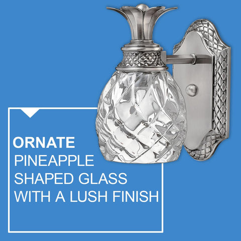 Plantation Style One Light Bathroom Vanity Fixture In Polished Antique Nickel With Silver Patina Finish, Classic Glam Pineapple Design