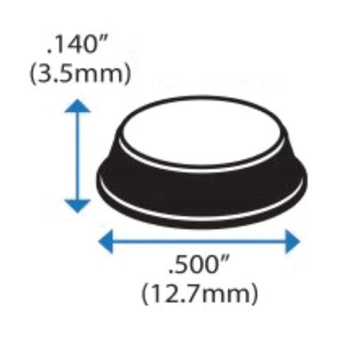 Diagram showing dimensions of Clear 100 Pack Cabinet Door Bumpers with Adhesive Pads Half Inch Diameter for Cabinets Drawers.
