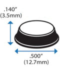Diagram showing dimensions of a cabinet bumper, 0.5 inch diameter, 0.14 inch thick, part of 200 Pack Cabinet Door Bumpers Clear Adhesive Pads One Half Inch Diameter For Drawers Glass Tops Cutting Boards Picture Frames And Small Furniture Soft Cushioned Sound Dampening.