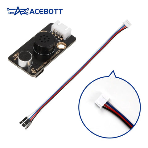 Voice Recognition Module With Custom Wake Word Plug-And-Play Sound Sensor Web-Configured Commands Multi-Language Support Firmware Generator Compatible With ESP32 And Arduino, black PCB with cable