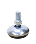 Four Pack Swivel Leveling Feet M8 Thread Adjustable Furniture Glides showing a chrome steel foot with nylon bottom and threaded adjuster.