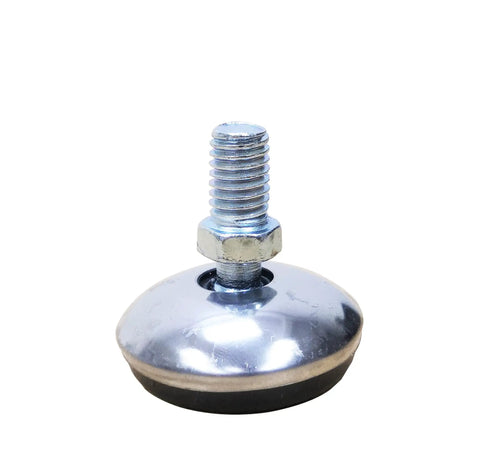 Four Pack Swivel Leveling Feet M8 Thread Adjustable Furniture Glides showing a chrome steel foot with nylon bottom and threaded adjuster.