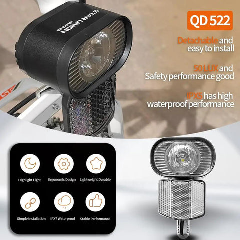 Night Rider Ready 50 Lumen LED Headlight For E Bikes And Scooters, 12V To 60V Compatible, Waterproof Red 2 Pin Plug With 470mm Wire, High Visibility Road And Trail Illumination For City Streets And Off Road Adventures