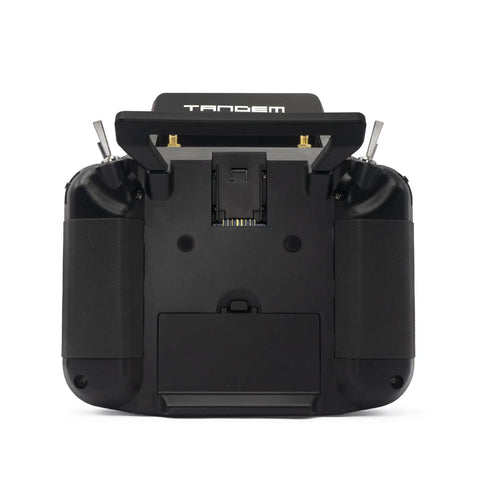 Rear view of Tandem X18 Radio Transmitter With Dual Band 2.4GHz And 900MHz TD System showing ergonomic design and connectors.