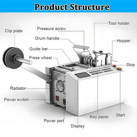 Heavy Duty Automatic Heat Shrink Tube Cutter Machine With Electric Power For Fast And Precise Fiberglass Sleeving Cutting Width 1Mm To 200mm detailed view of components and structure.