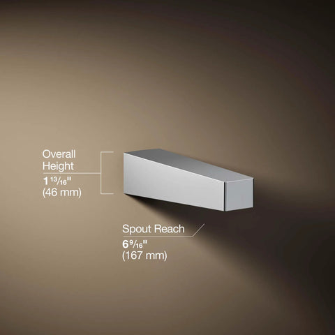 Honesty Collection Wall Mount Bath Spout Non Diverter Polished Chrome One Half Inch NPT Or Slip Fit Connection side view dimensions
