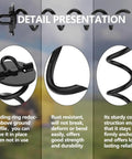 Detail presentation of Four Piece Spiral Stakes Beefy Heavy Duty Ice Screw Anchors highlighting folding ring, rust resistance, and durability.