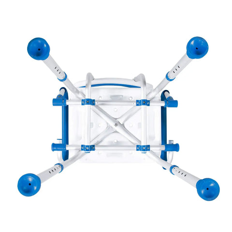 Top view of Shower Safety Chair With Backrest And Foam Padding, Adjustable Height Bath Bench with legs extended.