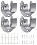 Set Of 4 Heavy Duty Stainless Steel Wardrobe Brackets U Shaped Rod Sockets Flange 1-1/4 Inch Diameter End Supports For Closet Rods With Screws And Mounting Hardware, stainless steel with screws