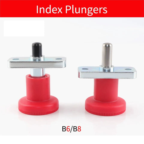 Dead Nut Tight Horizontal Flange Indexing Pin M6 M8 Spring Plunger Self Locking Safety Block, red with metal flange for jigs.