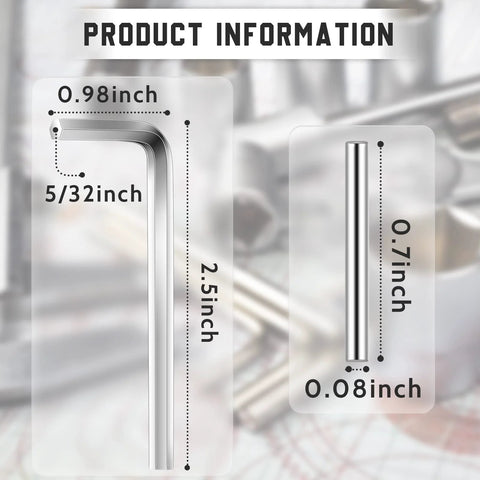 Spring Loaded Door Hinge Pin Replacement Kit With 12 Stainless Steel Shelf Pins And 2 Hex Wrenches For Self Closing Doors Fits Three Point Five Inch Four Inch And Four Point Five Inch Pins No Brainer Easy Diy Install Durable Heavy Duty Hardware with hex wrench and pin dimensions shown