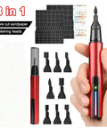 Pro Grade High Precision Reciprocating Grinding Pen For Military Models And Resin Kits, shown with sanding heads and sandpaper