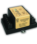 Front view of Warrick 27B1E0 intrinsically safe relay with black housing and tan UL label