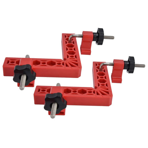 Squared Up 90 Degree Positioning Square Right Angle Splicing Clamp Kit Adjustable Woodworking Corner Fixture Pro Grade Jig For Cabinets Picture Frames No Hassle Setup Red Finish, featuring ABS right angle blocks with steel rods.
