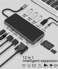 Portable USB C Docking Station Featuring Crisp 4K Triple Monitor Output And Type C Multiport Hub Adapter for 12-in-1 connectivity with various ports.