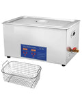 Top Shelf 30 Liter Heavy Duty Ultrasonic Cleaner With Stainless Steel Tank And Smart Heat Cycle, Digital Timer For Glasses, Jewelry, Tools, And Precision Parts, Real Deal No Sweat Shine, with wire basket.