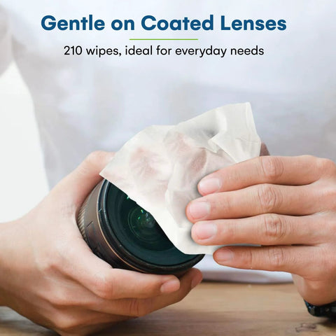 Care Touch lens wipes for eyeglasses, 210-count, individually wrapped, 5x6 inch; for camera lens and glasses
