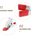 Super Sturdy 12 Piece Heavy Duty Metal Spring Clamps With Red Coated Jaws, Perfect For Woodworking Crafts Panel Fixing And DIY Household Projects That Rock. Adjustable tension galvanized iron spring clamps with red coated jaws shown close up.
