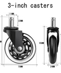 Heavy Duty Office Chair Wheels Roller Blade Casters Rubber Caster Set Of Five Smooth Glide with measurements and design details.