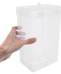 Waterproof Outdoor Outlet Box Cover For Charging Stations Featuring Hella Tough Pp Shield And Quick Install Setup, clear PP box held in hand.