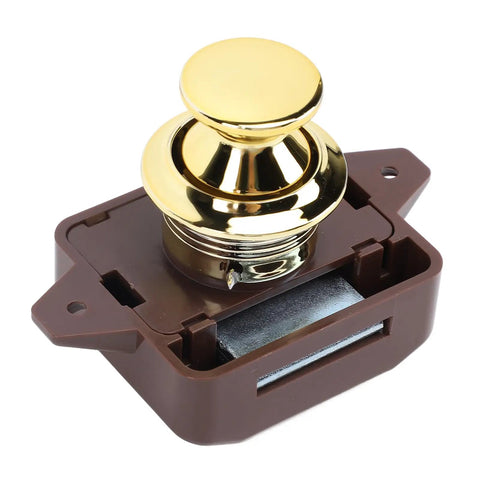 Cabinet Push Button Latch Keyless Cupboard Lock With Smooth Finish For RV Yacht Motorhome Campervan Caravan Brown Base Gold Color