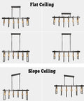 Farmhouse Dining Room Chandelier With Six Lights In Black Finish 39.4 Inch Hanging Kitchen Island Light, ceiling installation