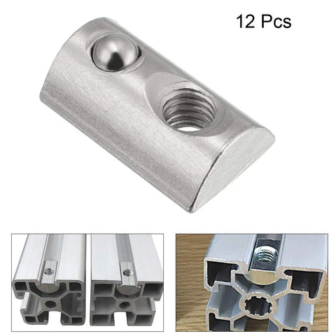 Roll In Spring M6 T Nut For 4040 Aluminum Extrusion, Ball Elastic Nut Fits 8mm Groove Depth, 12 pcs, nickel plated steel