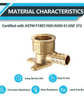Top Shelf Lead Free Brass Pex Fittings 10 Pack 1/2 In Pex X 1/2 Female Npt Drop Ear Elbow with certifications and features.