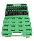 Top Tier Rustproof Electric Hex Key Socket Kit With Drill Adapter For Heavy Duty Jobs Made From Chrome Vanadium Steel Includes Wide Size Range To Power Through Any Tough Bolt Or Nut On Site Today. 20-piece black hex socket set in green case
