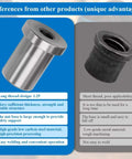 Eight Piece Heavy Duty Weld On Nuts With Three Eighths Sixteen Thread Stepped Female Profile For Rugged Truck Builds And Shop Fabrication That Stick Firm Without Breaking A Sweat, side by side comparison of steel and low-grade nuts.