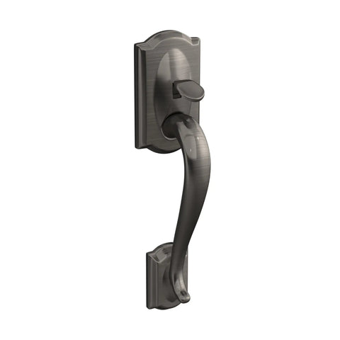 Camelot Trim Front Entry Handleset With Georgian Knob In Antique Pewter, Lower Half, Adjustable To Fit 1-3/8 To 1-5/8 Inch Exterior Doors