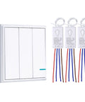 Wireless 3 Gang Light Switch Kit With Mini Receiver Remote Control, white switch panel with three gang and mini receivers