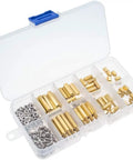 Brass M2.5 Spacer Standoff Kit With Screws And Nuts 180 Piece Hardware Set For Electronics Assembly PC Mods Robotics Drones DIY Projects And Office Gear in clear box