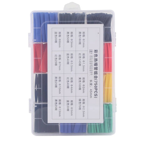 Massive 750 Piece Heat Shrink Tubing Kit For Electric Wiring Repair, Durable PE Dielectric Sleeves Snugly Wrapping Cables With Fast 100 Degree Melt And Tough 2 To 1 Shrinkage Assortment Is Totally Awesome, plastic case