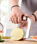 Guardians Crinkle Chopper set of 2; wooden-handle, stainless steel wavy blade potato slicer.