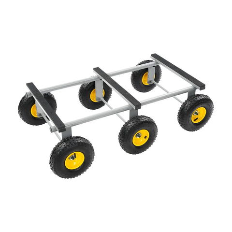 Six Wheel All Terrain Dolly With Six 10 Inch Pneumatic Tires For Outdoor Furniture Moving Heavy Duty Home Use Rolls Smoothly Across Grass Gravel And Uneven Surfaces 40 By 22 Inches Gray, angled view