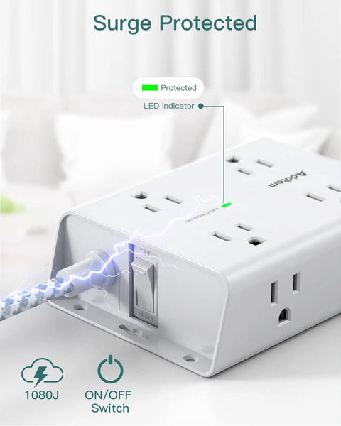 12 In 1 Surge Protector Power Strip With 8 AC Outlets And 4 USB Ports Including USB C Fast Charging, 5 Foot Extension Cord