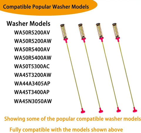 Upgrade OEM Suspension Rods DC97 16350U And DC97 16350T For Washing Machines Boost Durability, Quiet Operation, And Fitment Across WA50R5200AW US WA50R5200AV A4 WA45T3400AV A4 WA45T3400AP A4 WA45N3050AW A4 WA45T3200AW A4 WA50R5400AW, 4 stainless steel rods