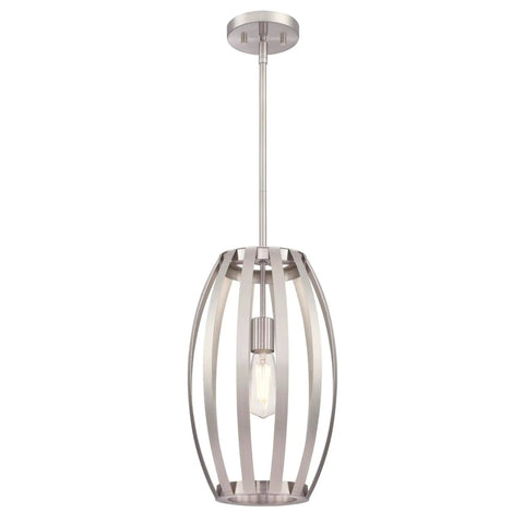 Farah One Light Indoor Pendant in Brushed Nickel Finish, Sloped Ceiling Compatible, 16 Inch Height and 10 Inch Diameter, kitchen light