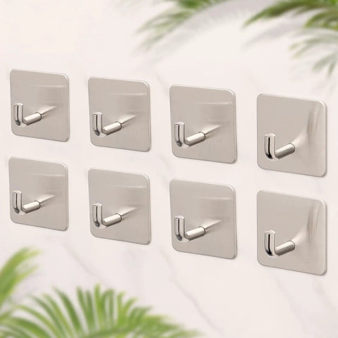 8 Pack Heavy Duty Adhesive Hooks Stick On Wall And Door Hangers Waterproof Stainless Steel