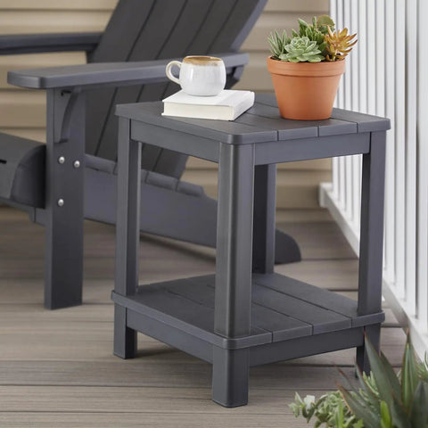 Deluxe Adirondack Outdoor Side Table In Graphite For Patio And Backyard All Weather Fade Resistant Easy Clean No Fuss Assembly